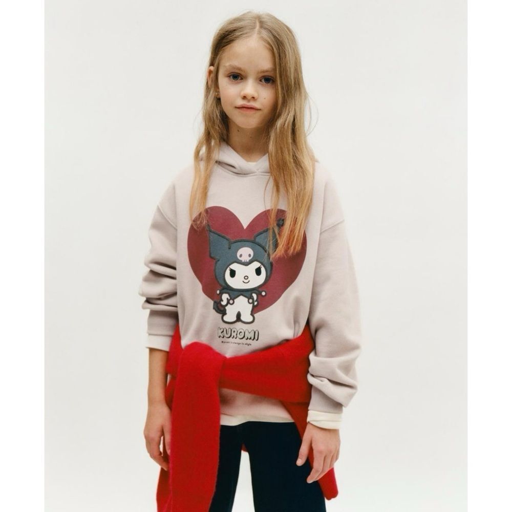 Zara X Sanrio Tan Peach Kuromi Front & Back Graphic Hoodie Sz 12-13Y Kawaii Cozy